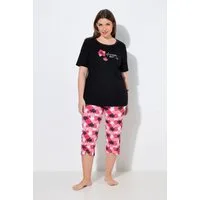 Ulla Popken Pyjama Pyjama Blüten Rundhalsausschnitt Halbarm