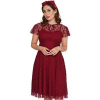 Voodoo Vixen A-Linien-Kleid Melody Burgundy Lace Flare Dress Retro Vintage Spitze