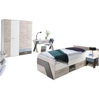 Lomadox Jugendzimmer-Set LEEDS-10, (Sparset, 4-tlg), Sandeiche Nb. mit weiß Lava und Denim Blau