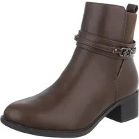 Ital-Design Eleganter Ankle Boot mit Riemen für Damen Stiefelette (90598511) Blockabsatz Stiefeletten in Braun