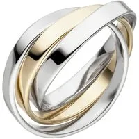 JOBO Fingerring Wickelring, 3-reihig verschlungen 925 Silber bicolor vergoldet