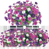 Kunstblumenstrauß 9er Set bunte künstliche Petunien für Balkon & Außenbereich, FOUORTUNATE-BEE, Künstliche Hängepetunien für Balkon- und Blumenkasten-Deko