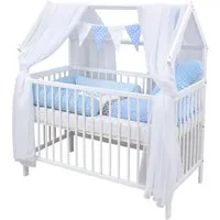 Baby-Delux Komplettbett Hausbett Babybett Schutzgitter Komplettset, 10-tlg., Kinderbett 60x120 cm weiß, Bettset verschiedene Designs