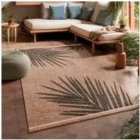 Paco Home Teppich Cologne 491, rechteckig, Höhe: 11 mm, Flachgewebe, Blätter, Hoch-Tief Effekt, mit Fransen, Outdoor geeignet