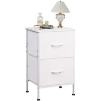 WLIVE Kommode Nachttisch mit 2 Stoffschubladen, 40×30×63 cm, Braun/Schwarz/Weiß (1 St), Beistelltisch mit Metallrahmen & Holzplatte, verstellbare Füße