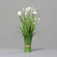 Kunstblume Künstliches Stehgras mit Blüten Kunstpflanze Dekogras Kunstblume, mucPlants