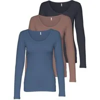 ONLY Langarmshirt Live Love NEW Longsleeve (3-tlg., 3er Pack) Figur betont, elastische Baumwollqualität