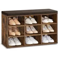 VASAGLE Schuhbank Schuhregal mit Sitzfläche, Sitzbank mit Stauraum, Kissen, 9 Fächer, verstellbare Ablagen, für Wohnzimmer, Flur, 30,3 x 78,5 x 48 cm