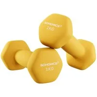 SONGMICS Kurzhantel Hanteln, 5 Gewichtsklasse, (2er Set Neopren-Beschichtung, Hantelset, Kurzhanteln, Hexagon), 2 x 1 kg, Krafttraining, Workout, Fitnesstraining, für Zuhause