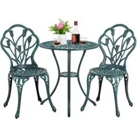 Yaheetech Balkonset aus Aluminiumguss, 3-teiliges Gartenmöbel-Set, 2 Stühlen & 1 Balkontisch mit Schirmloch