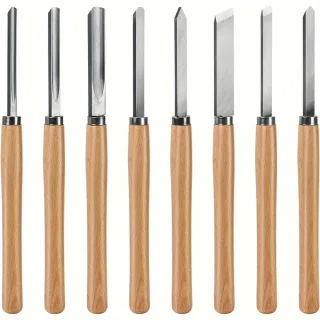 8PCS Professional Wood Turning Chisels Set High-Speed Steel Blades Lathe Chisel Kit with Skew Parting Spear Point Gouges