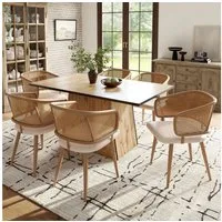 Flieks Esszimmerstuhl (Set, Eisengestell, 6 St), 6er Set Polsterstühle mit Armlehnen Rattanstuhl Kunstleder Wohnzimmer