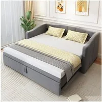 Odikalo Schlafsofa Polsterbett Sofabett Ausziehbares 90/180cm mit Lattenrosten grau/beige