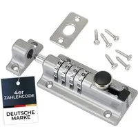 HMF Bolzenriegel Riegelschloss 3591-09, Türriegel mit 4-stelligem Zahlencode, Din Rechts und Din Links, aus Zinklegierung, 12,2 x 4 x 4,8 cm, Silber
