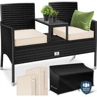 KESSER Gartenbank, Polyrattan Gartenbank 2-Sitzer Bank mit integriertem Tisch