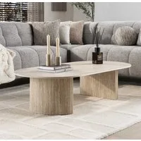 LEVEN Lifestyle Couchtisch Sofatisch FLORENZO Eleganz in Travertin-Optik 135 cm oval, hochwertige Keramik-Tischplatte im Travertin Look