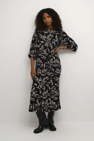 Kleid Loose fit Black/Sand Painted Flower black offwhite