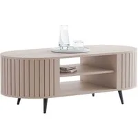 yourhouse24 Couchtisch LINNEA Oval 104cm mit Ablage Lamellen Kaschmir/Schwarz (1x Couchtisch), Ovale Form im Lamellen-Design