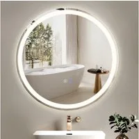 Nettlife Badspiegel Rund Touch Schalter und Entfogger Wandspiegel Beleuchtet 50/60/70/80cm, Dimmbar Memories Funktion Ideal für Badezimmer