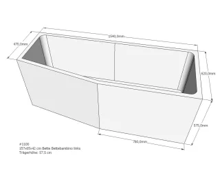 Neuesbad Wannenträger für Bette Bambino 157x65 Fußende li SW12039