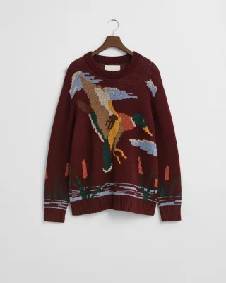 GANT - Rundhalspullover mit Vogelgrafik plumped red - Gr. - M