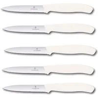 Victorinox Tafelmesser Swiss Classic Gemüsemesser Set 10 cm Wellenschliff, 5er Set ideal für präzises Schneiden und Schälen, perfekt für Tomaten, Weiß