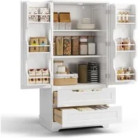Bealife Sideboard hoher Küchenschrank mit 2 Schubladen und 2 Türen, Vorratschrank, Weiß