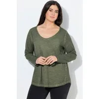 Ulla Popken Longsleeve Shirt Rollkanten Classic V-Ausschnitt Langarm