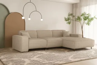 Ecksofa Designersofa GLORIA in Stoff Artico Beige Ottomane Rechts