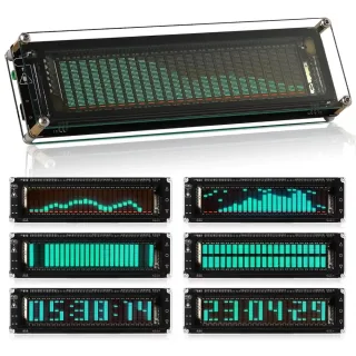 AK2515-V3.0 Bluetooth VFD Audio Spectrum Indicator 3.5mm Input Dual Type-C Port Spectrum Analyzer Clock with Visual Disp