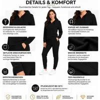 L.gonline Freizeitanzug Damen Jogginganzug einfarbig 100% Baumwolle 586 Blau 3XL (Kapuzenjacke mit Reißverschluss, Hose, 2-tlg), Fitness Freizeit Casual