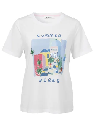 eiszeit - T-Shirt Rundhals 1/2 Arm Motiv Druck white multicolor - Gr. - 44