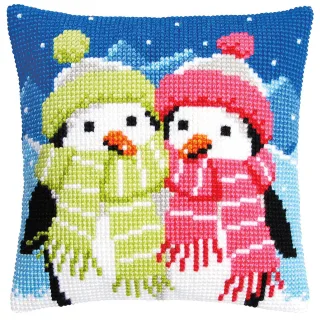 Kreuzstichkissen "Pinguine im Winter"