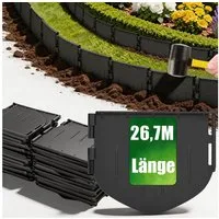 XERSEK Beetumrandung 180 Stück Kunststoff Rasenkante 26,7m Gartenzaun Beeteinfassung, Einfach einschlagen, Keine Gräben ausheben, 153x131mm pro Stück, Kombinierbar Gartenborder für Beete, Wege, Rasen und Weitere Formen