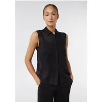 comma Blusentop Bluse Ärmellose Ramie-Bluse mit aufgesetzten Taschen