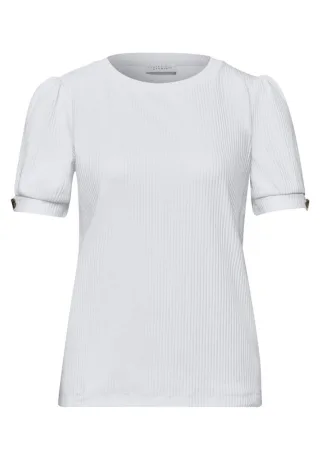 Street One - Kurzarmshirt mit Puffärmeln in Ripp-Optik weiß - Gr. - 42