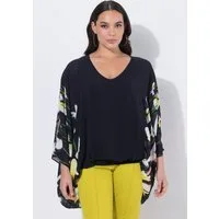 Ulla Popken Druckbluse Chiffon-Bluse doppellagig V-Ausschnitt 3/4-Arm