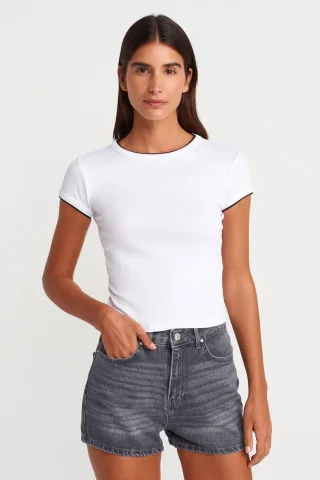 Damen Slim Fit Baumwoll-Crop-Top