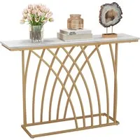 COSTWAY Konsolentisch, schmal, geometrischer Metallrahmen, Marmor, 120cm gold
