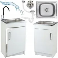 STAMAR Spülenschrank Küchenschrank 50cm Weiß Spüle Edelstahl Armatur Schwarz Komplett (Set) Standschrank 40cm Siphon Geschirrspüler Montagefertig Komplettlösung