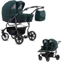BabyMerc Zwillingswagen Zwillingskinderwagen 2 in 1 Twin Lux - 10 Teile - in 7 Farben