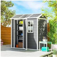 Outsunny Gerätehaus 2,1m², mit Satteldach, Boden, Fenster, abschließbarer Tür, BxT: 186x130 cm, (Geräteschuppen aus Kunststoff, 1 St., wetterfest Gartenhaus), Outdoor Garten Schuppen für Hinterhof Grau