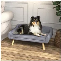 PawHut Tierbett Haustiersofa mit Holzbeine, Haustiercouch mit Kissen, Samt, Samt, Grau, 102 x 58,5 x 42,5 cm