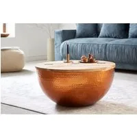 riess-ambiente Couchtisch ORIENT STORAGE Ø60cm natur / kupfer · Wohnzimmertisch mit Stauraum (Einzelartikel, 1-St), Metall-Korpus · rund · mit Fach · Hammerschlag Design · Handarbeit