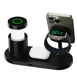 ZJ03 QI2.2 4-in-1 Magnetic Wireless Charger Stand 25W Fast Wireless Charging Station with Night Light for Smart Phones f