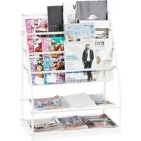 relaxdays Zeitungsständer Zeitschriftenregal aus Metall, weiß