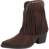 Ital-Design Stiefeletten mit Fransen und Nieten für Damen Westernstiefelette (90704197) Blockabsatz Stiefeletten in Dunkelbraun