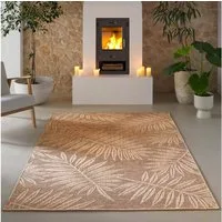 TaraCarpet Teppich TaraCarpet Borneo Palme Outdoor Teppich – Wetterfester Indoor & Outdoo, rechteckig, Höhe: 6 mm, Küche Wohnzimmer Terrasse Garten Balkon beige 80x150