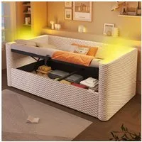Merax Daybett 90x200cm mit LED-Licht (Sofabett Jugendbett Kinderbett, 1 tlg), Polsterbett Tagesbett Schlafsofa mit hydraulischem Stauraum, Samt