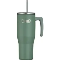 THERMOS Thermobecher REFRESHING SERIES ISOLIERTRINKBECHER mit Strohhalm, 1-tlg., Edelstahl, Kunststoff, Silikon, Titan, 1,10l, 6h heiß & 6h kalt, mit Griff